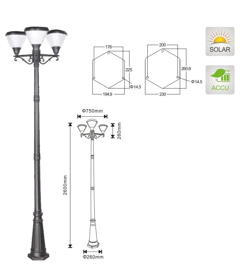 lampe d entrée Solaire 2.6m
